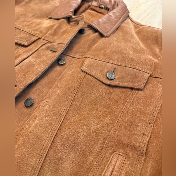Vintage 1980’s Mixed Blues Leather & Suede Bomber jacket Tan Size 9 - Picture 5 of 9